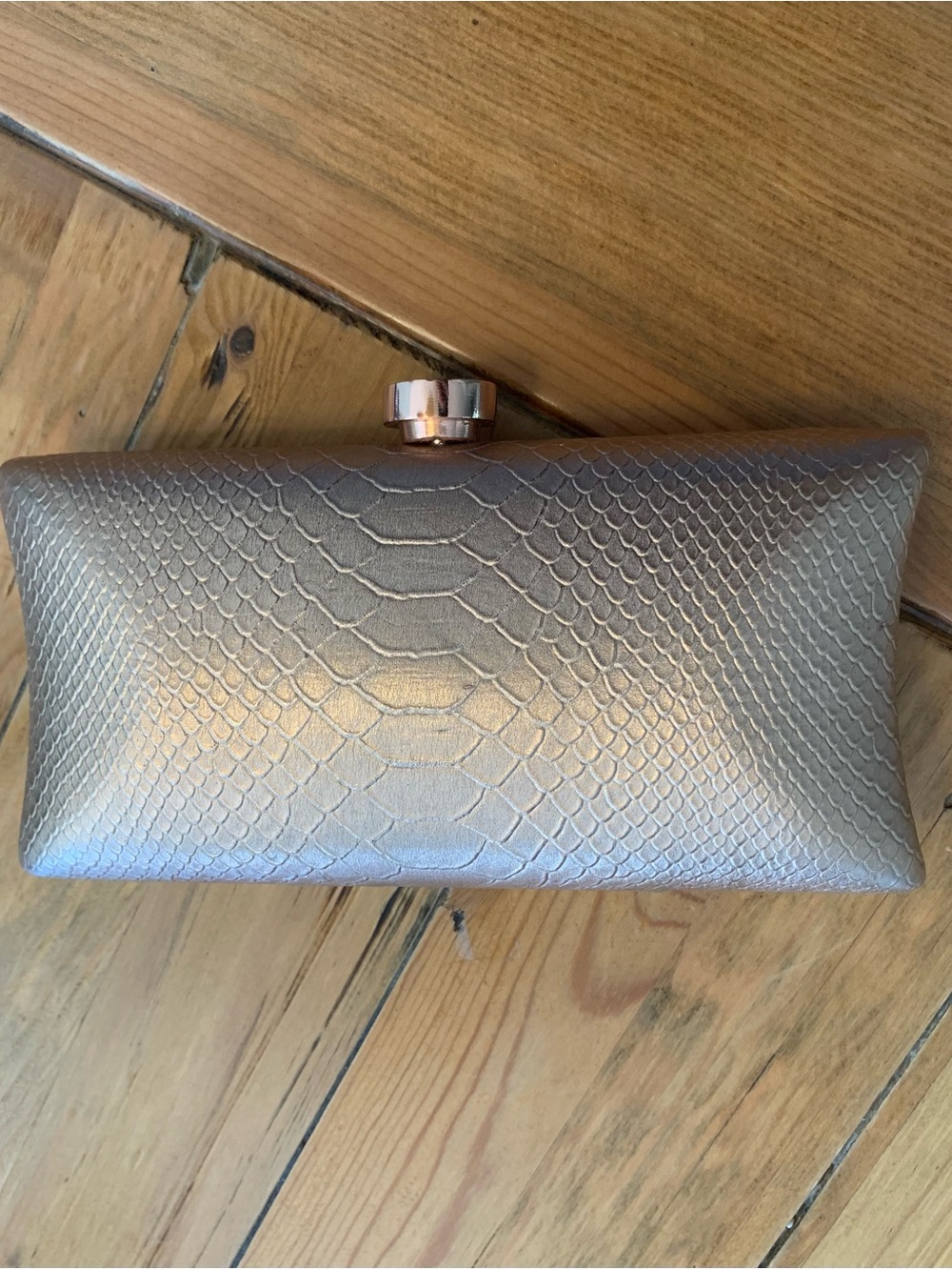 Vince Camuto Rose Gold Embossed Snake-Print Clutch
